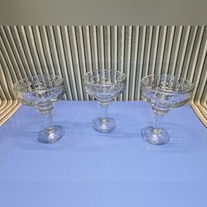 Set of 3 Clear Margarita Glasses 6.5” Tall 4.5” Wide Textured Rim